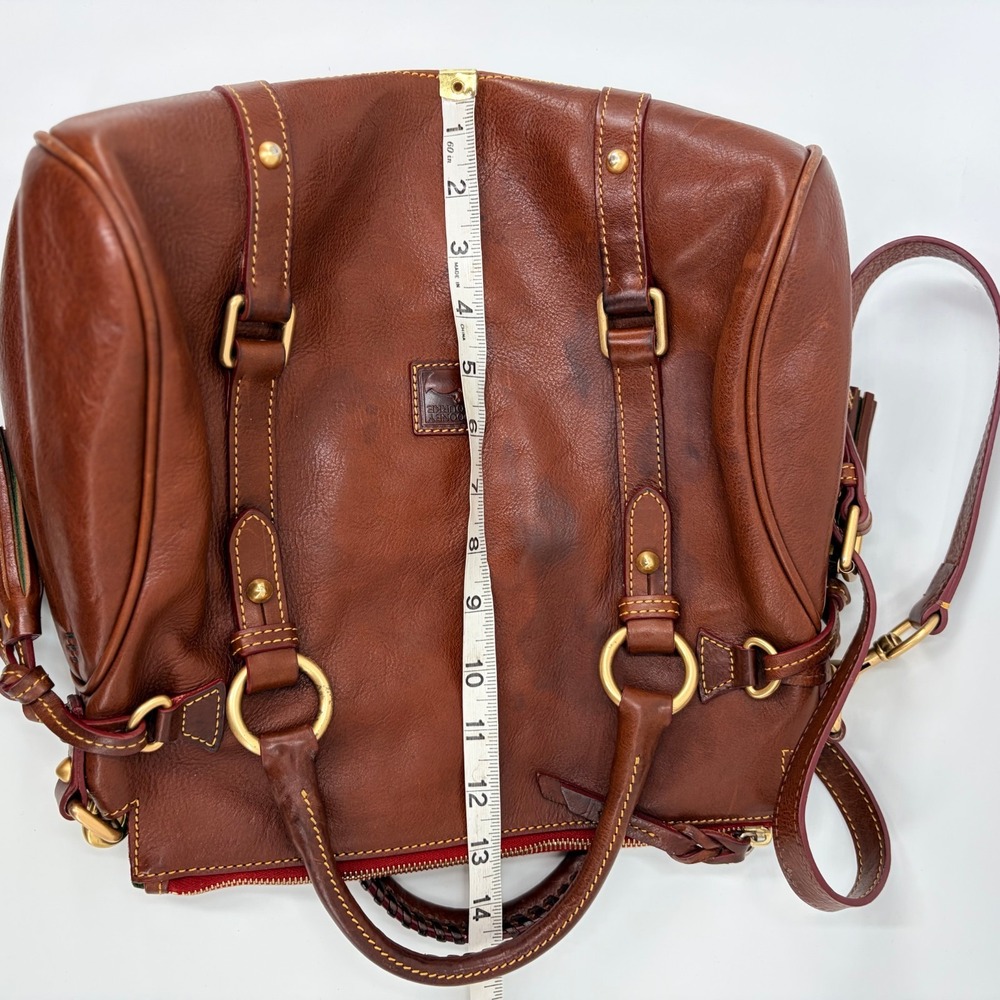 Dooney & Bourke Large Florentine Leather Satchel Chestnut Tassel Strap - Picture 15 of 16
